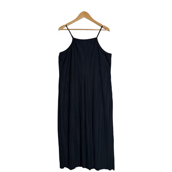 A New Day Women's Tank Style Flowy Pleated Midi Knit Plisse Dress Size L Black - Picture 5 of 9